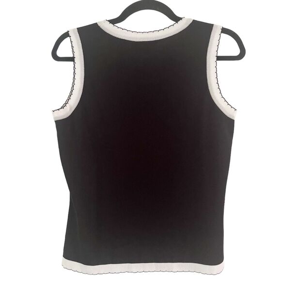 Misook Black Knit White Trim Preppy Academia Dressy Tank Top Sz Medium Petite - Picture 2 of 5
